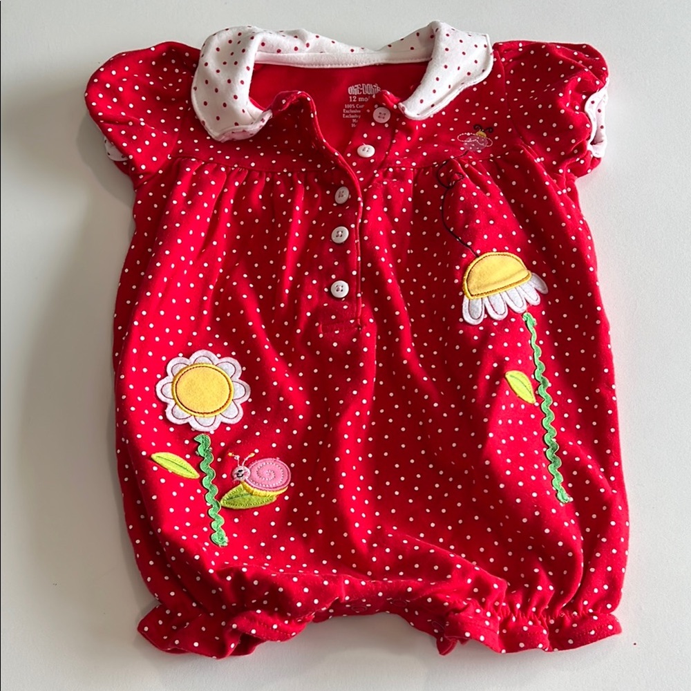 Okie Doke - 12m 100% cotton‎ romper, bugs/polka dots